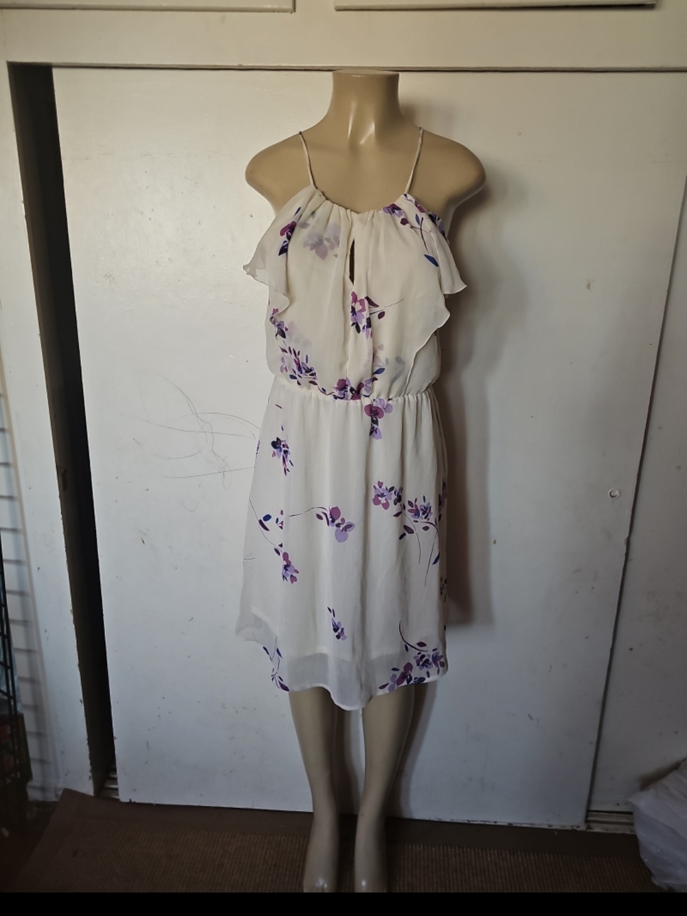 Old Navy White Spaghetti Strap Floral Ruffle Mini Dress